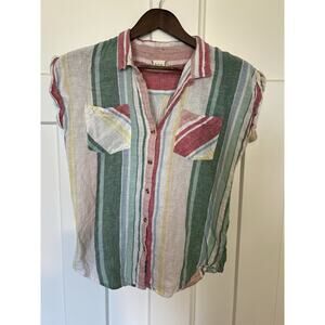 Altar'd State Multi-Colored Short Sleeve Linen Shirt Size Small